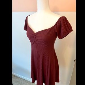 Wine Mini Dress, Sexy Casual, Off Shoulder